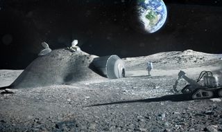 Illustration of a permanent lunar base by the European Space Agency