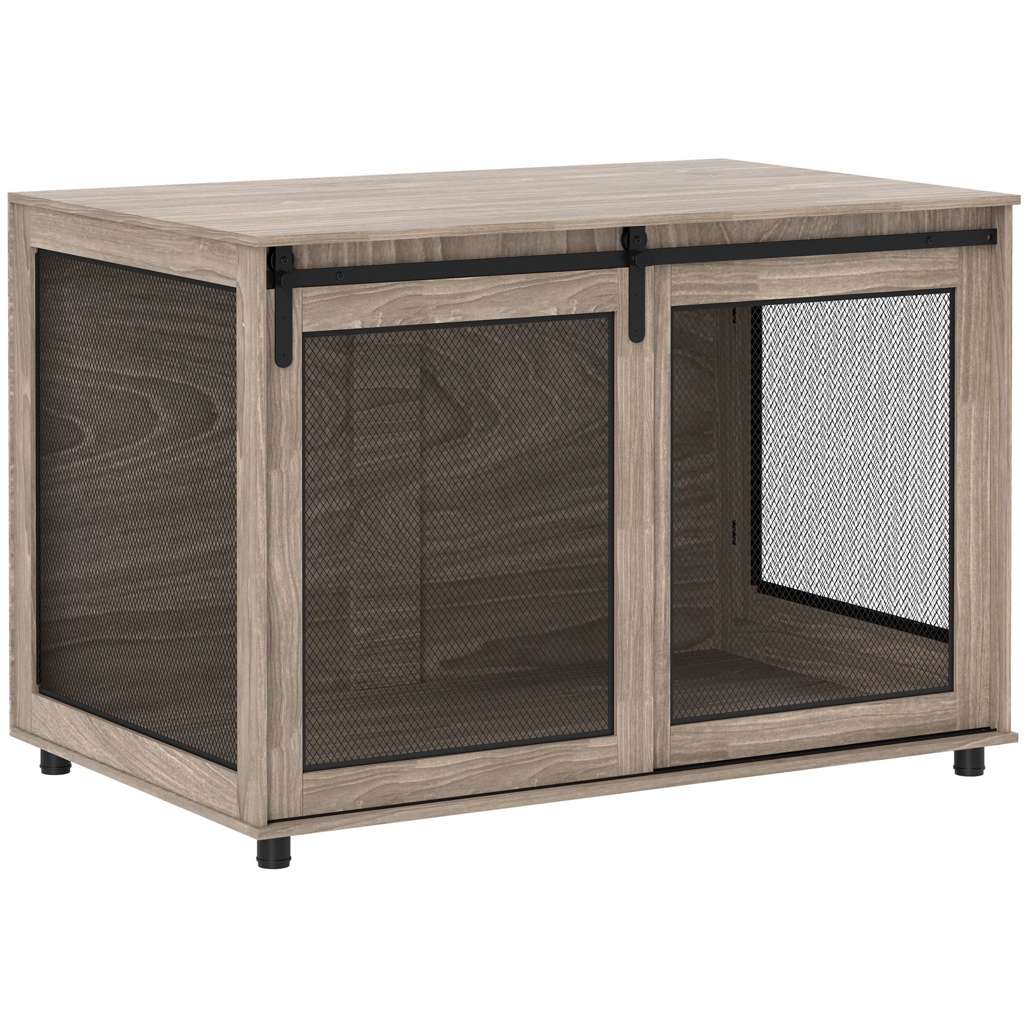 Pawhut Dog Crate Furniture W/ Sliding Door, 118 X 75.5 X 82cm, Walnut Brown