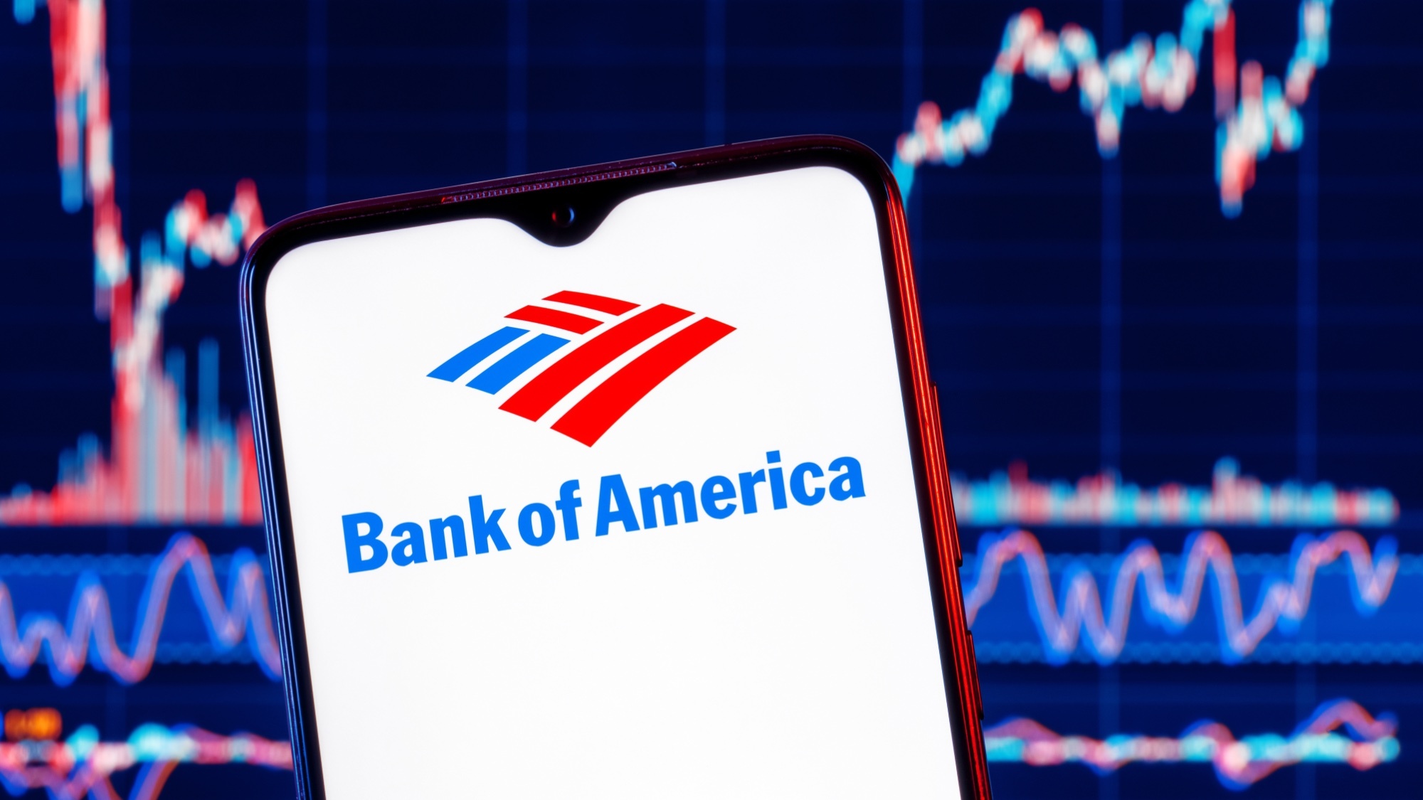 An image shows the Bank of America app open on a mobile phone