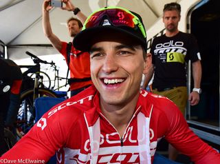 Nino Schurter (Scott Odlo) was all smiles in his team tent before the race