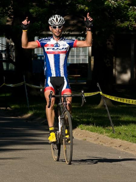 Davide Franttini (Team Fuji) crashed, chased back, rejoined the break, dropped them and went on to win... all in a day's work.