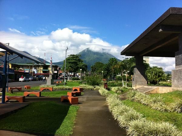 The Arenal volcano towers over the town of La Fortuna