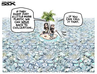 Editorial Cartoon World plastic waste ocean pollution