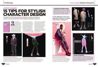 Magazine spread from ImagineFX 247 with tips for stylised character designs