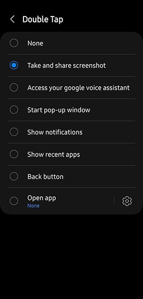 Setting the action for double-tapping on the back of the phone in the RegiStar module in Samsung's Good Lock app