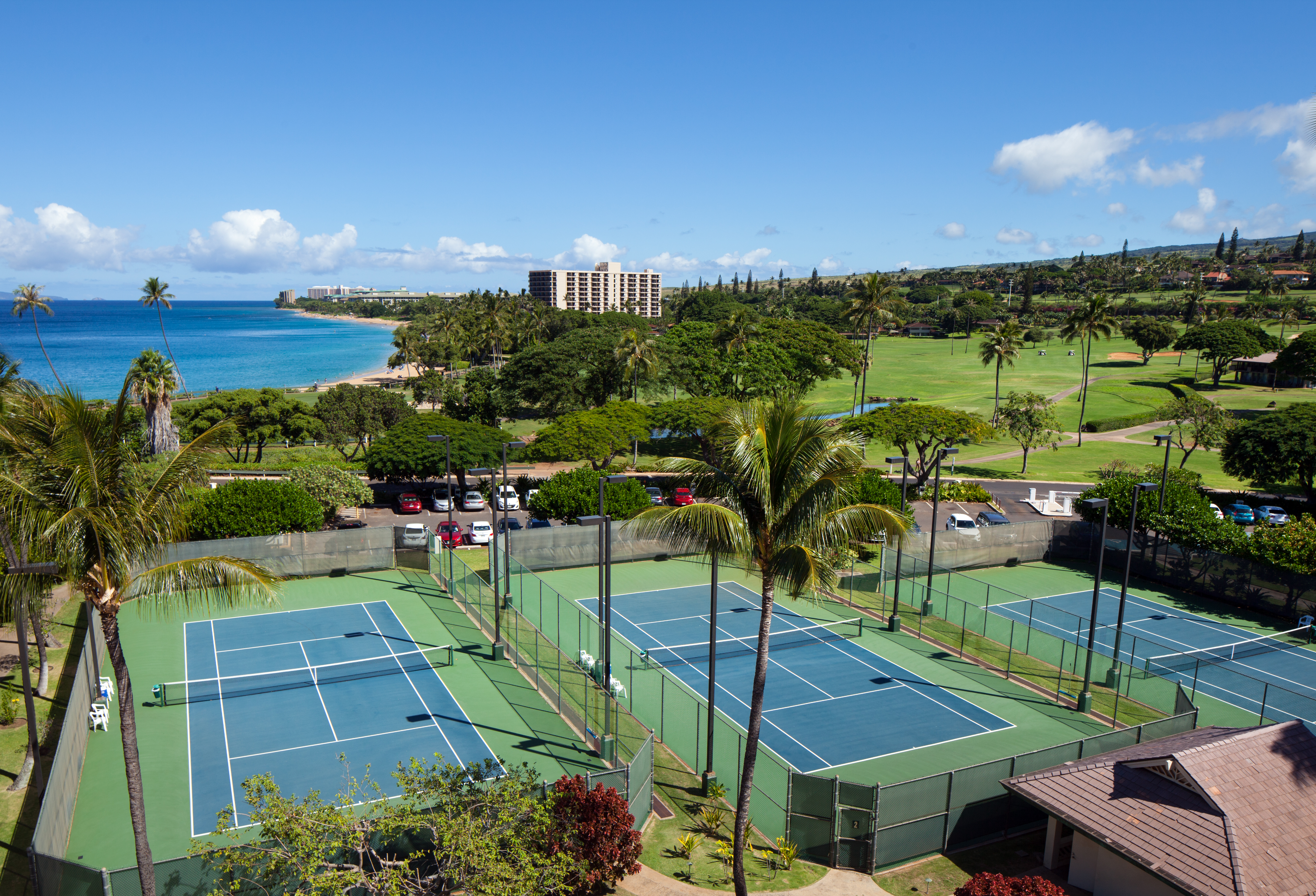 The blue tennis courts of Sheraton Maui Resort & Spa