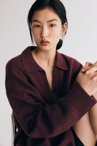 Fine-Knit Collared Sweater