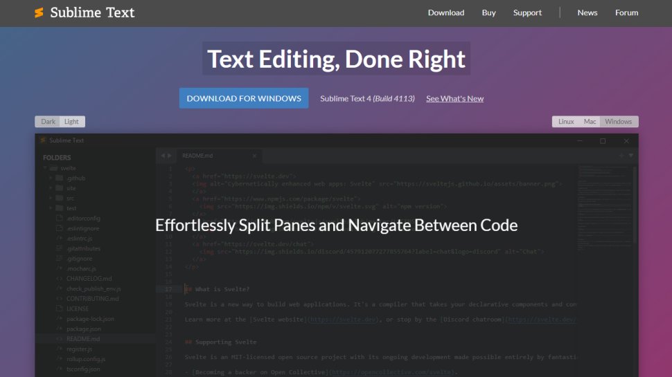 Website screenshot for Sublime Text