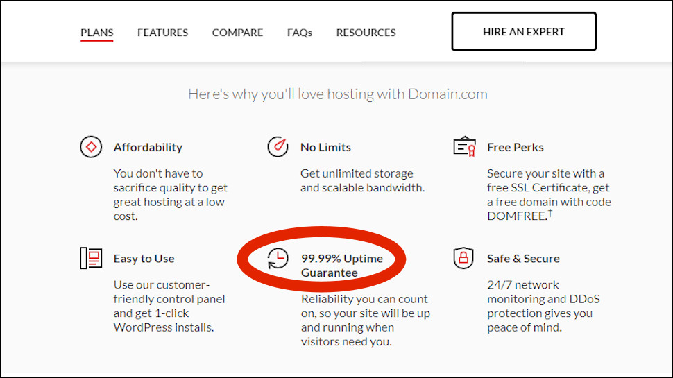 Domain.com offers uptime guarantee