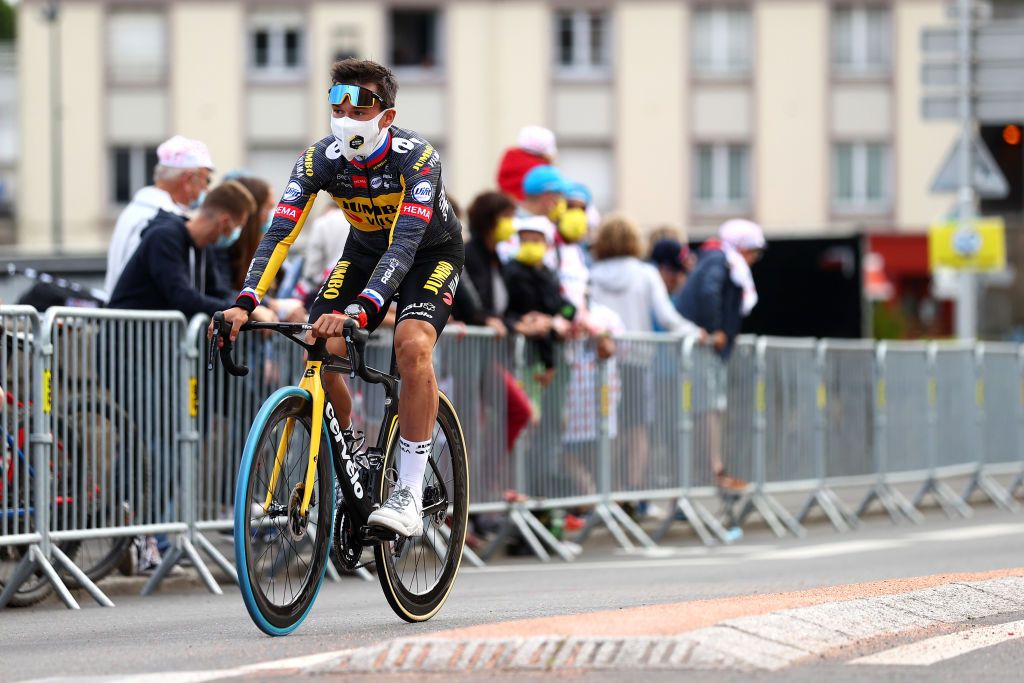 BREST FRANCE JUNE 24 Primo Rogli of Slovenia and Team JumboVisma during the 108th Tour de France 2021 Team Presentation LeTour TDF2021 on June 24 2021 in Brest France Photo by Michael SteeleGetty Images