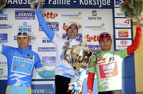 The final podium of the KBC Driedaagse De Panne-Koksijde