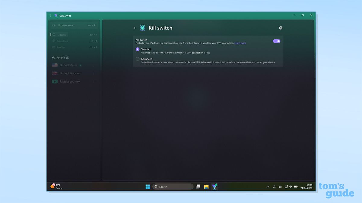 Proton VPN Windows app &ndash; kill switch