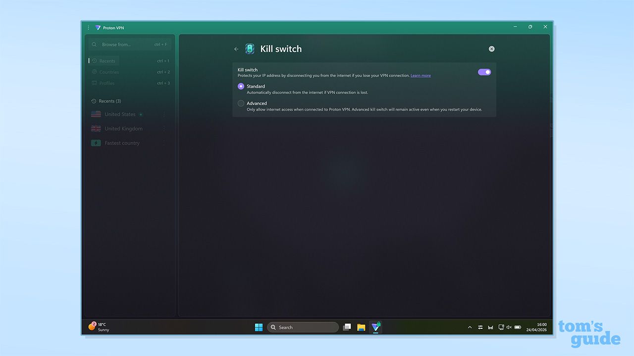 Proton VPN Windows app &ndash; kill switch