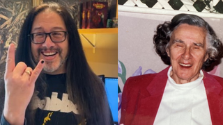 A side-by-side image of John Romero, who is throwing up the sign of the horns, and Mabel Addis