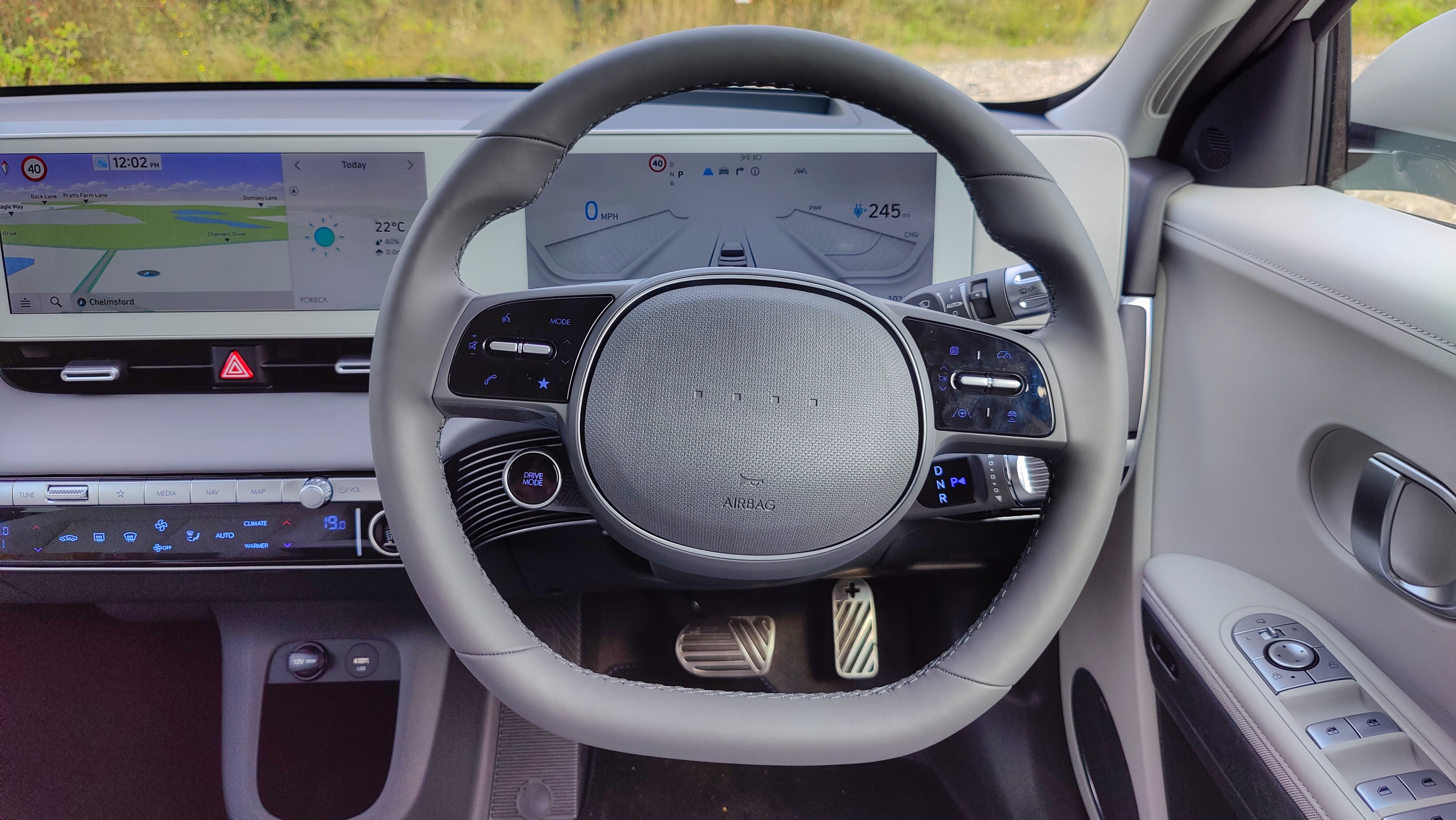 Driver's view of the wheel and displays