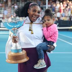serena williams of the us with her daughter alexis olympia after her win against jessica pegula of the us during their womens singles final match during the auckland classic tennis tournament in auckland on january 12, 2020 photo by michael bradley afp photo by michael bradleyafp via getty images