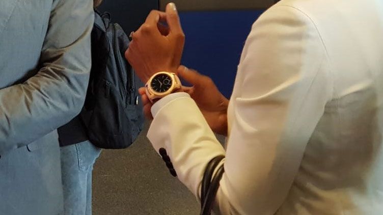 Samsung Galaxy Watch spotted on a wrist at the launch event