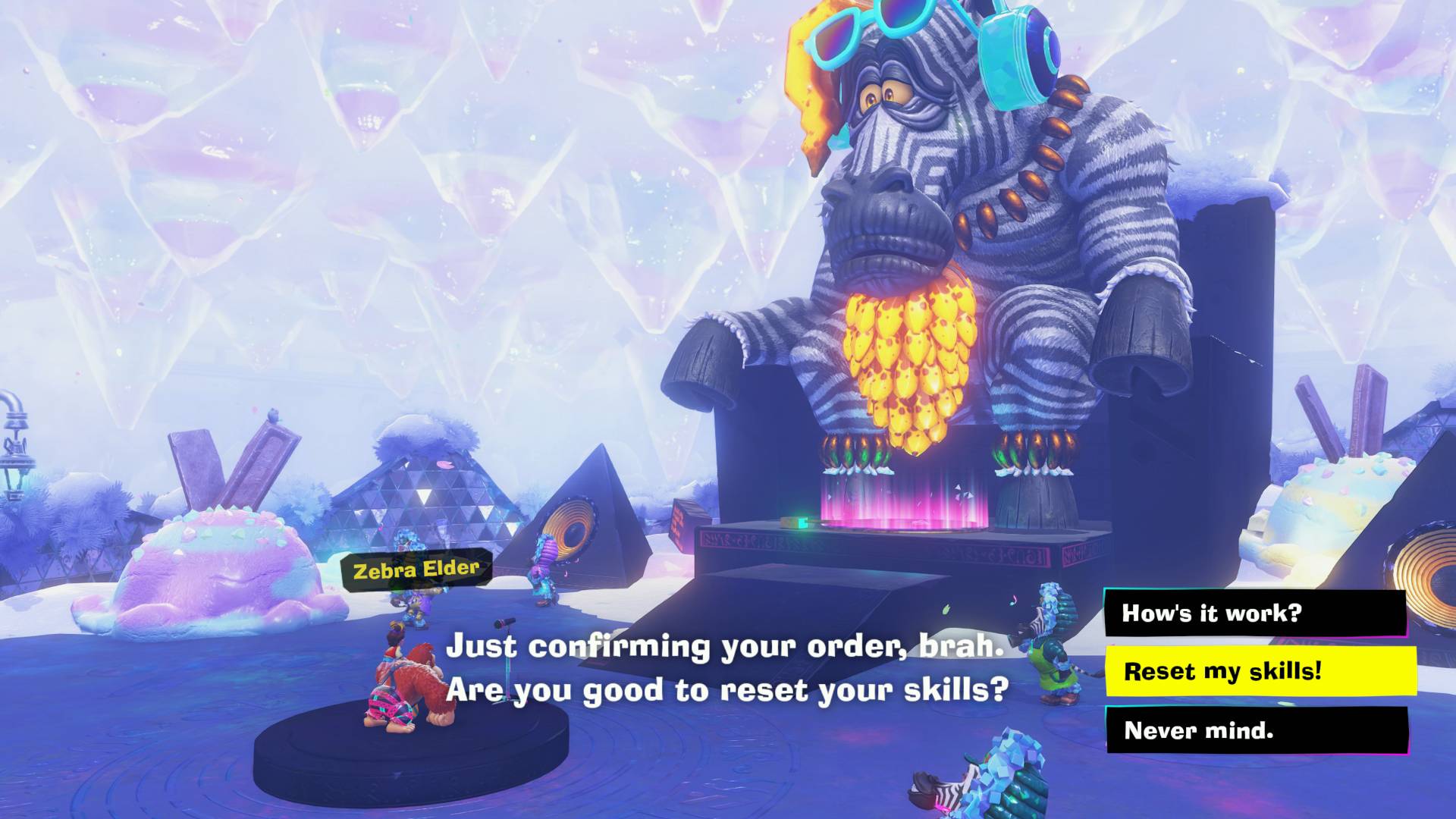 Donkey Kong Bananza reset skills at zebra elder