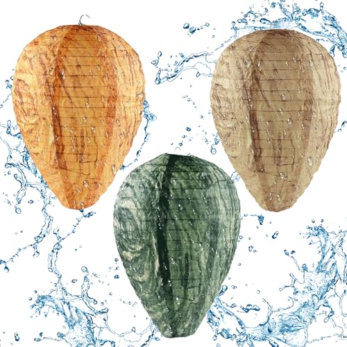 3 Pack Wasp Nest Decoy, Hanging Lantern Waterproof Wasp Deterrent, Wasp Repellent Paper Hive for Wasps Hornets Yellow Jackets