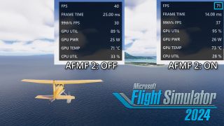 AFMF 2 on/off comparison in Microsoft Flight Simulator 2024 running on an ASUS ROG Ally