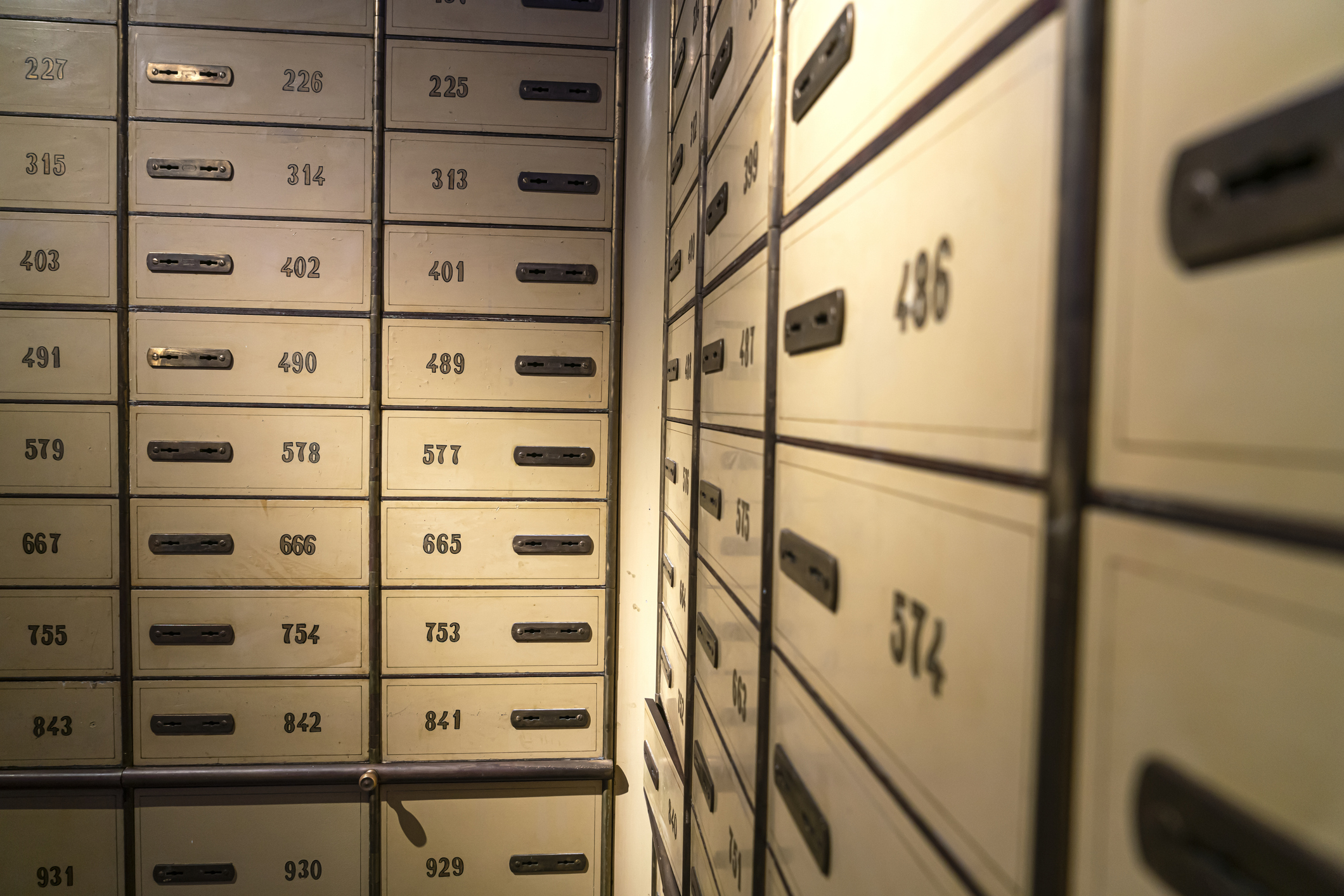 A bank vault filled with lockboxes.