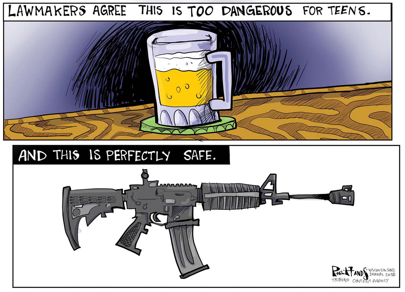 Political cartoon U.S. gun control AR-15 age restriction