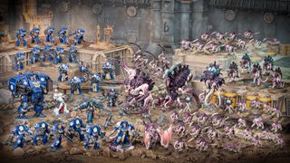 Warhammer 40,000 Leviathan boxset contents arrayed on a battlefield