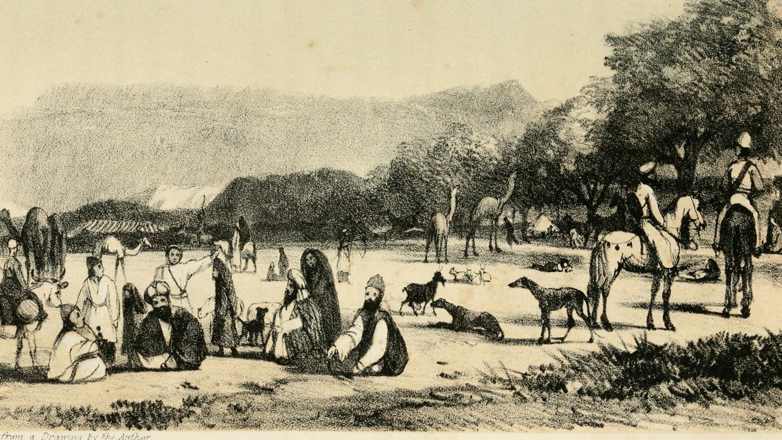 A historical sketch of a group of people for Takht-e-Sulaiman