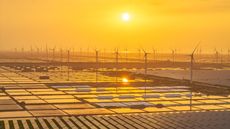 a huge renewable energy farm in China at sunset