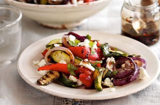 Healthy lunch ideas, Griddled courgette red pepper and feta salad