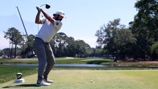 Mark Hubbard at the top of his backswing
