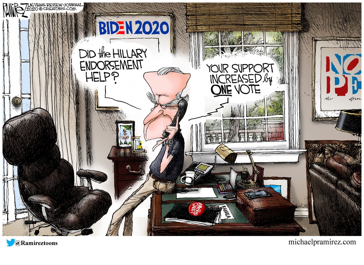 Political Cartoon U.S. Biden Hillary Clinton endorsement