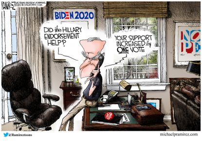 Political Cartoon U.S. Biden Hillary Clinton endorsement