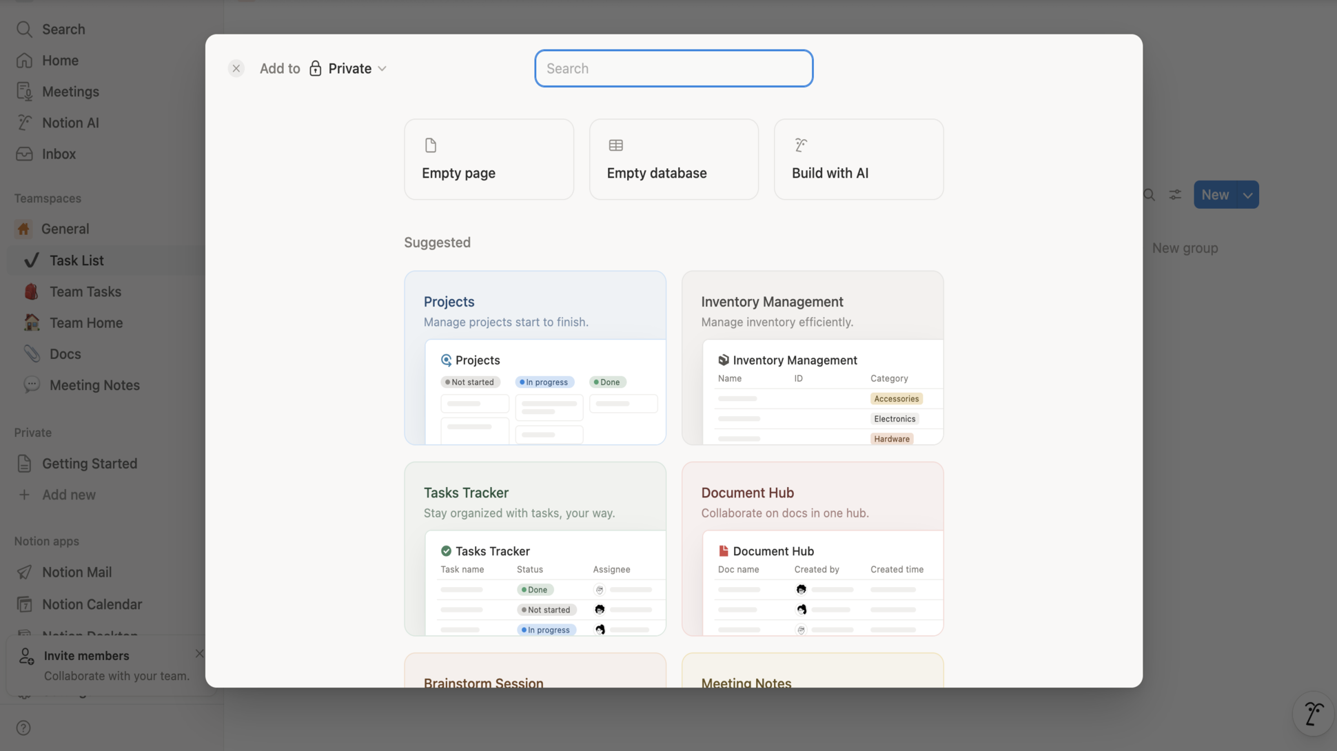 Creating a project on Notion