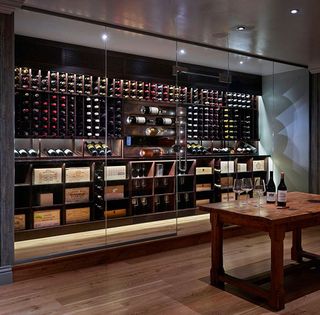 grand, dark luxury wine room