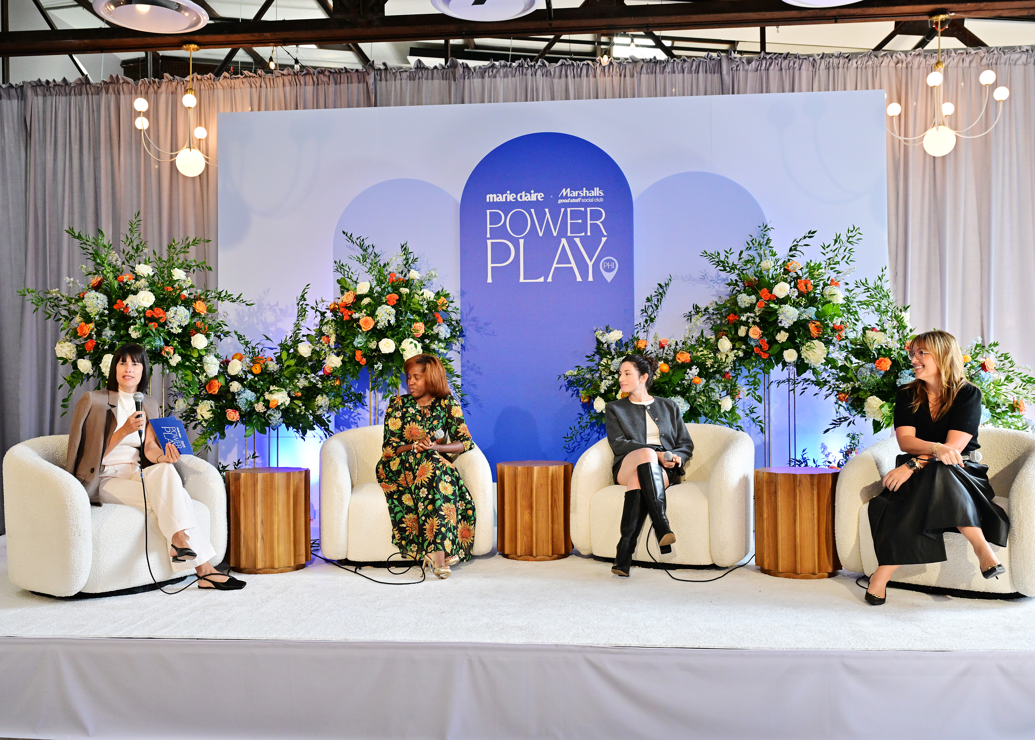 Panelists sit on stage in discussion at Marie Claire&amp;rsquo;s Power Play summit.