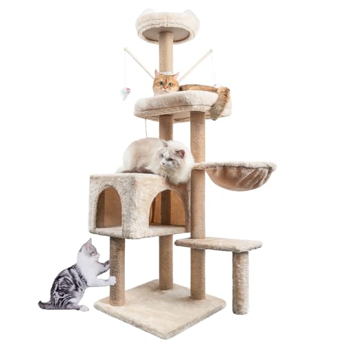 Homidec 145cm Cat Tree Tower, Cat Scratching Post for Indoor Cats, Beige
