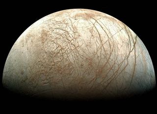 Juptier's moon Europa, as viewed from NASA’s Galileo spacecraft.