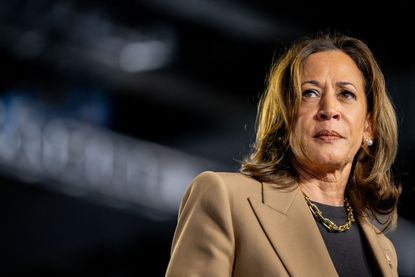 CHANDLER, ARIZONA - OCTOBER 10: Democratic presidential nominee, Vice President Kamala Harris pauses while speaking during a campaign rally at the Rawhide Event Center on October 10, 2024 in Chandler, Arizona..