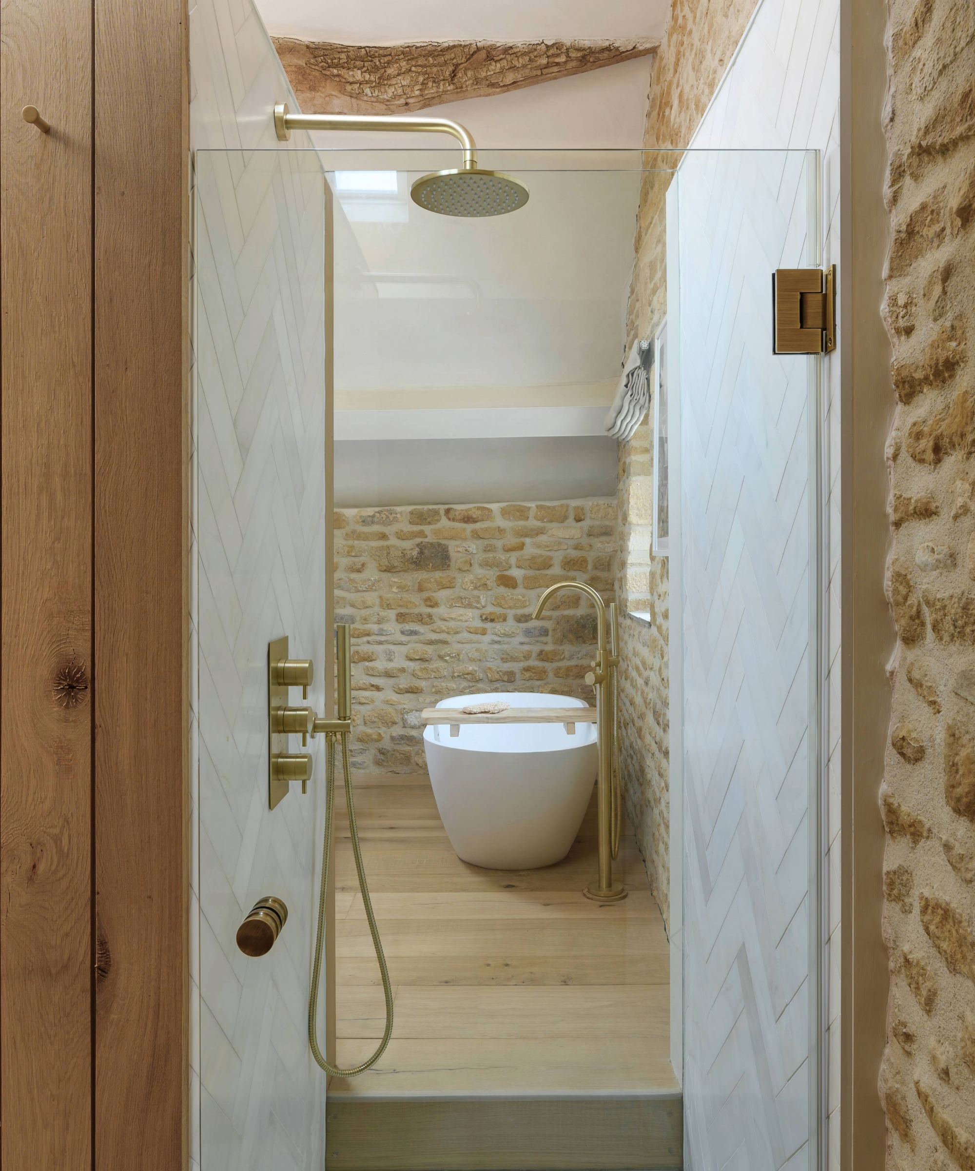View through the shower enclosure onto the bathroom