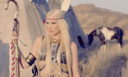 Gwen Stefani, lead singer of the band No Doubt, is seen dressed as a sexy Native American in the band's new video for the song, Looking Hot. 