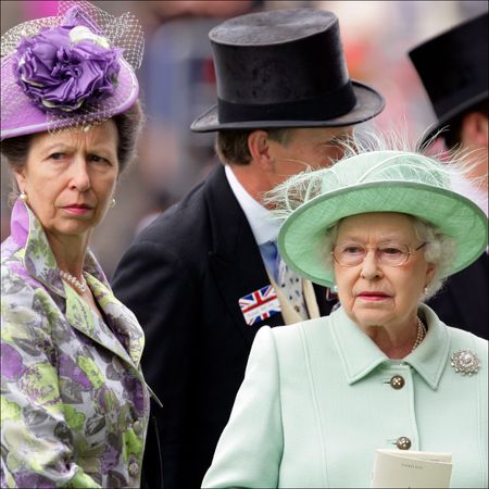 Princess Anne wears a purple hat and Queen Elizabeth II wears a pastel green hat to attend Ladies Day during Royal Ascot on June 21, 2012 