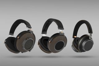 Klipsch Atlas Series headphones, left to right: HP-3, HP-2 and HP-1 on a grey background