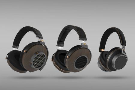Klipsch Atlas Series headphones, left to right: HP-3, HP-2 and HP-1 on a grey background