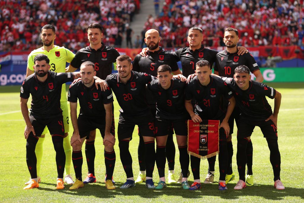 Albania Euro 2024 squad Players of Albania pose for a team photograph prior to the UEFA EURO 2024 group stage match between Croatia and Albania at Volksparkstadion on June 19, 2024 in Hamburg, Germany. (Photo by Julian Finney/Getty Images)