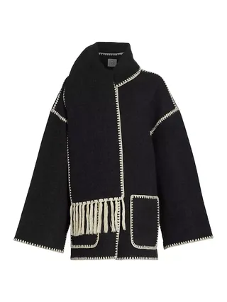 Embroidered Wool-Blend Scarf Jacket