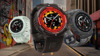 Amazfit Active Edge watch in three colorways