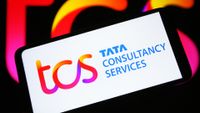Tata Consultancy Services (TCS) logo and branding displayed on a smartphone screen.