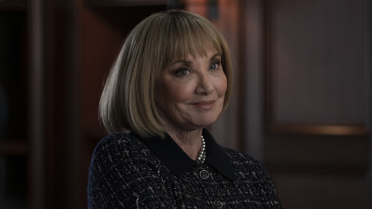 J. Smith-Cameron smiling as Isadora in CBS' Elsbeth Season 3x14