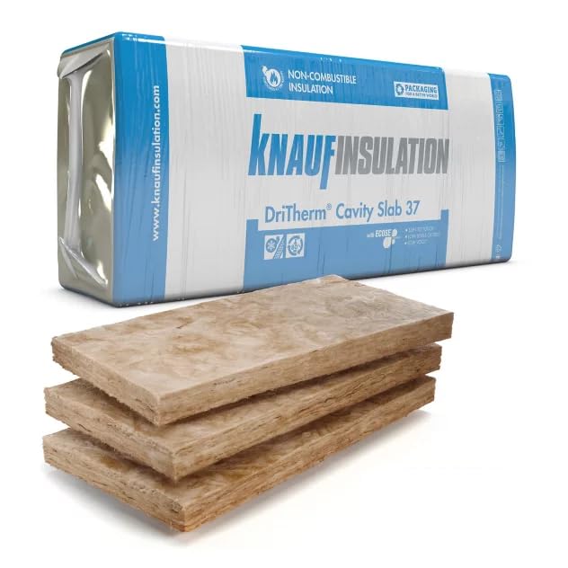 75mm Knauf Dritherm Cavity Slab 37 (pack - 4.37m2) Glass Mineral Wool Insulation, Non-Combustible, Full-Fill Masonry Cavity Walls